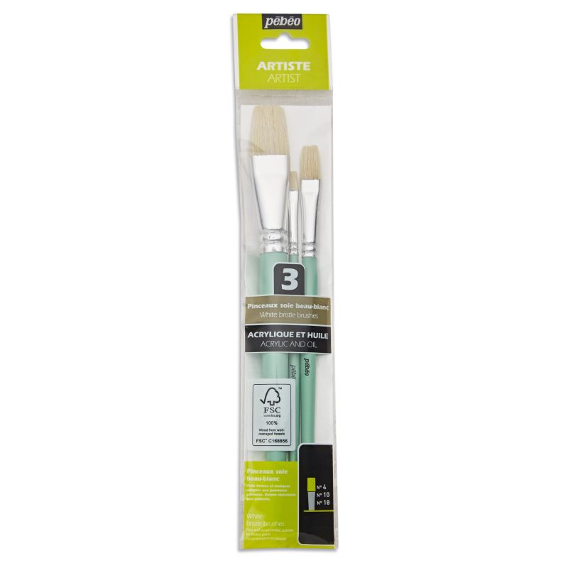Pebeo Brush Short Flat White Bristle Set 3 SET