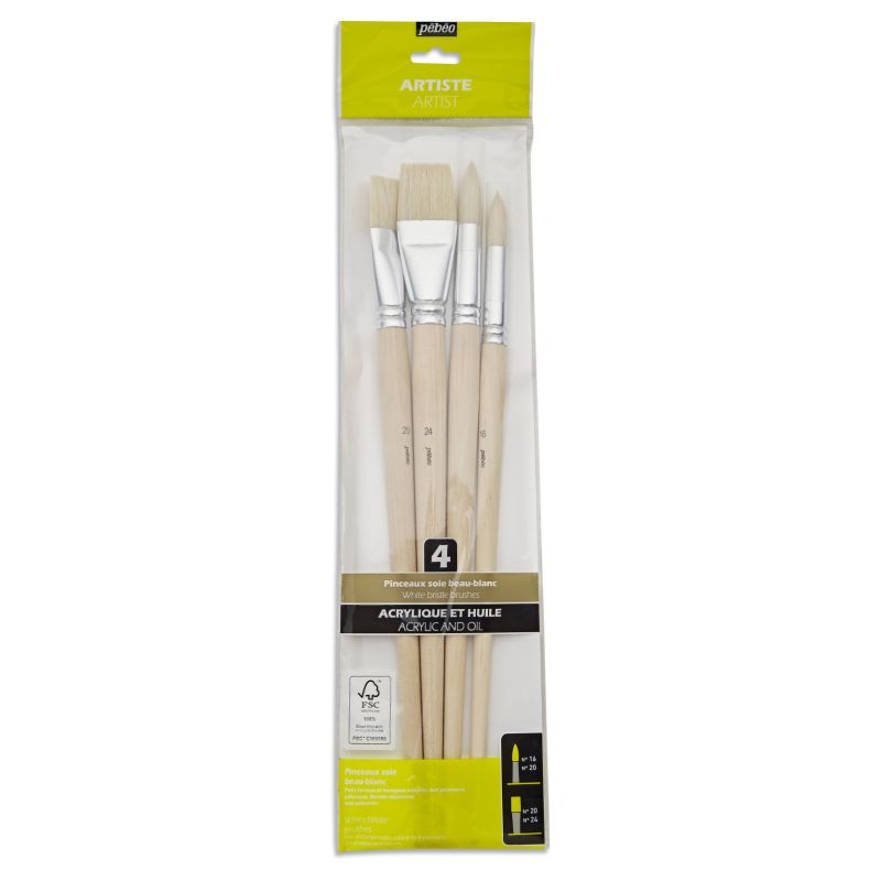 Pebeo Brush Long Round/Flat White Bristle Set 4 SET