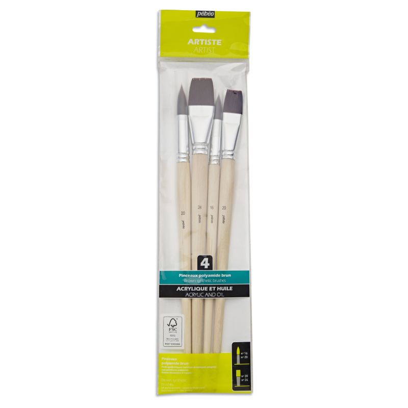 Pebeo Brush Long Round/Flat Brown Polyamide Set 4 SET