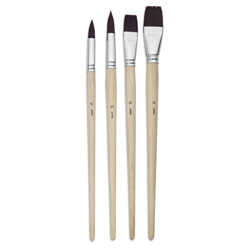 Pebeo Brush Long Round/Flat Brown Polyamide Set 4 SET
