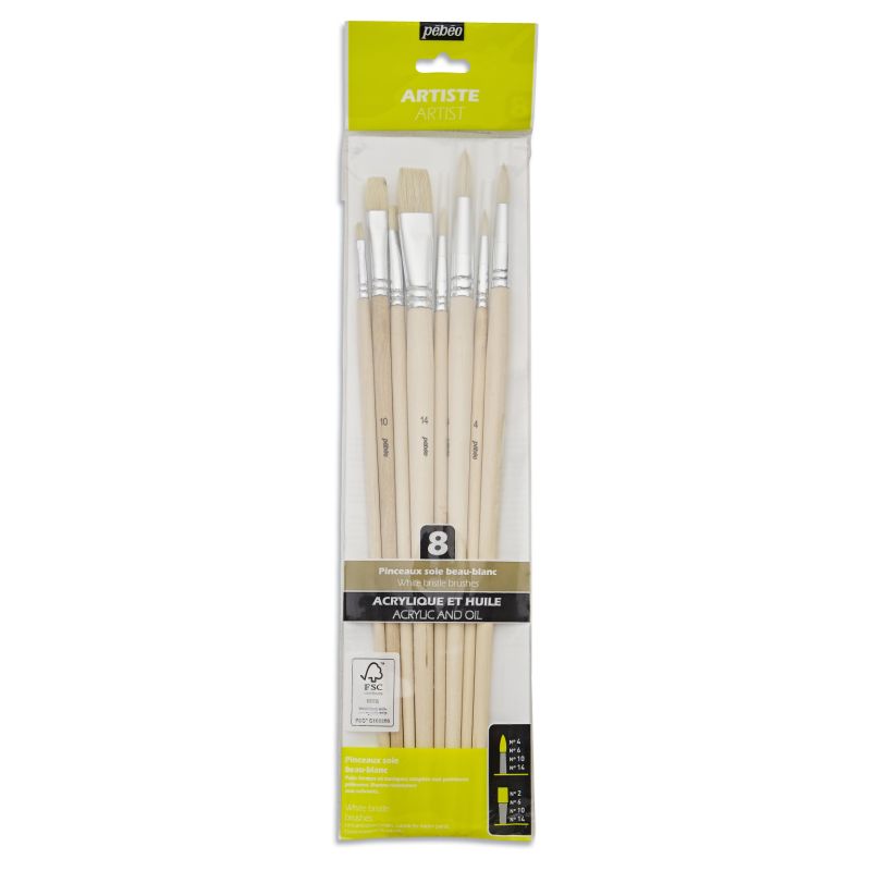 Pebeo Brush Long Round/Flat White Bristle Set 8 SET