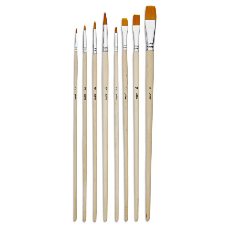 Pebeo Brush Long Round/Flat Yellow Polyamide Set 8 SET