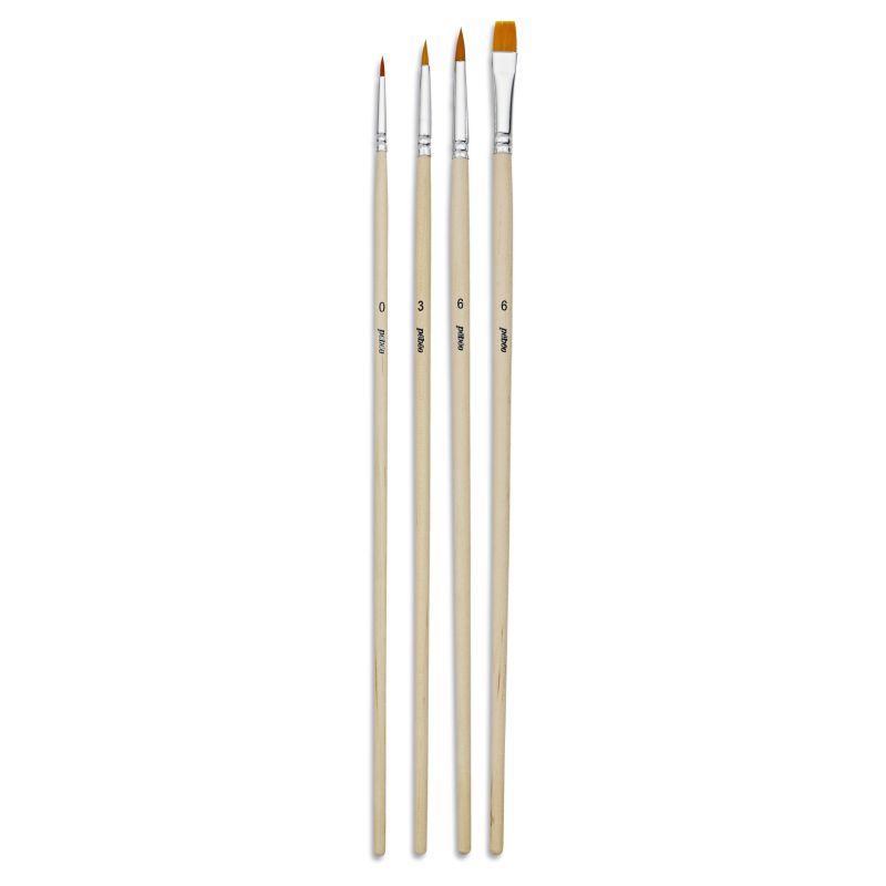 Pebeo Brush Long Round/Flat Yellow Polyamide Set 4