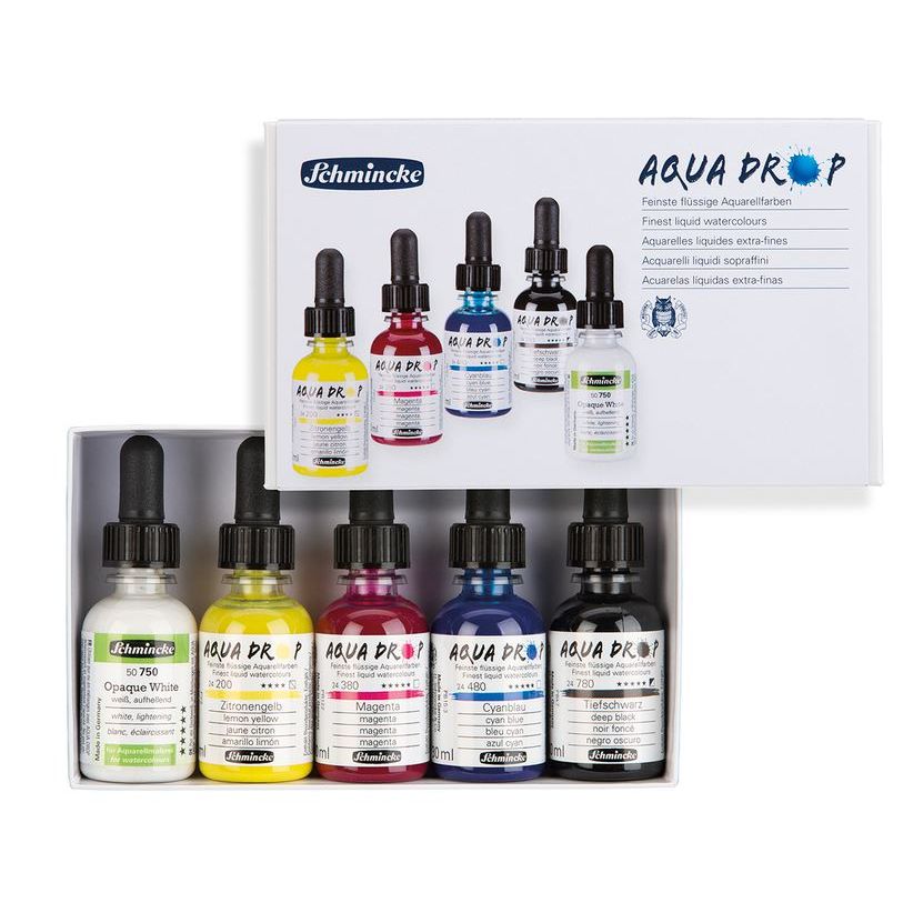 Schmincke Aqua Drop Liquid Watercolour Primary Colours + Opaque White Set 5 SET