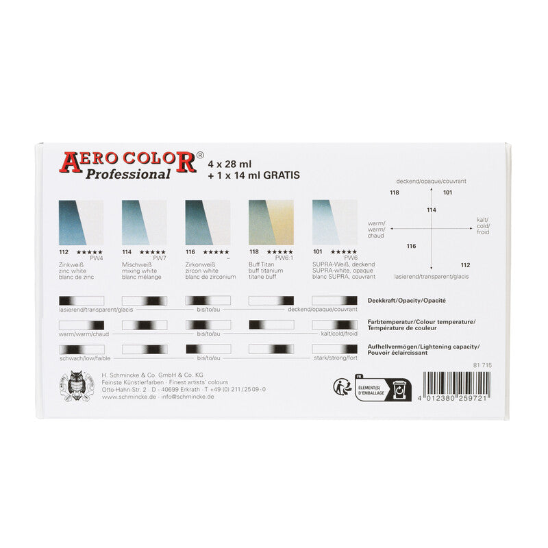 SCHMINCKE AEROCOLOR ACRYLIC PAINT WHITE SET 5