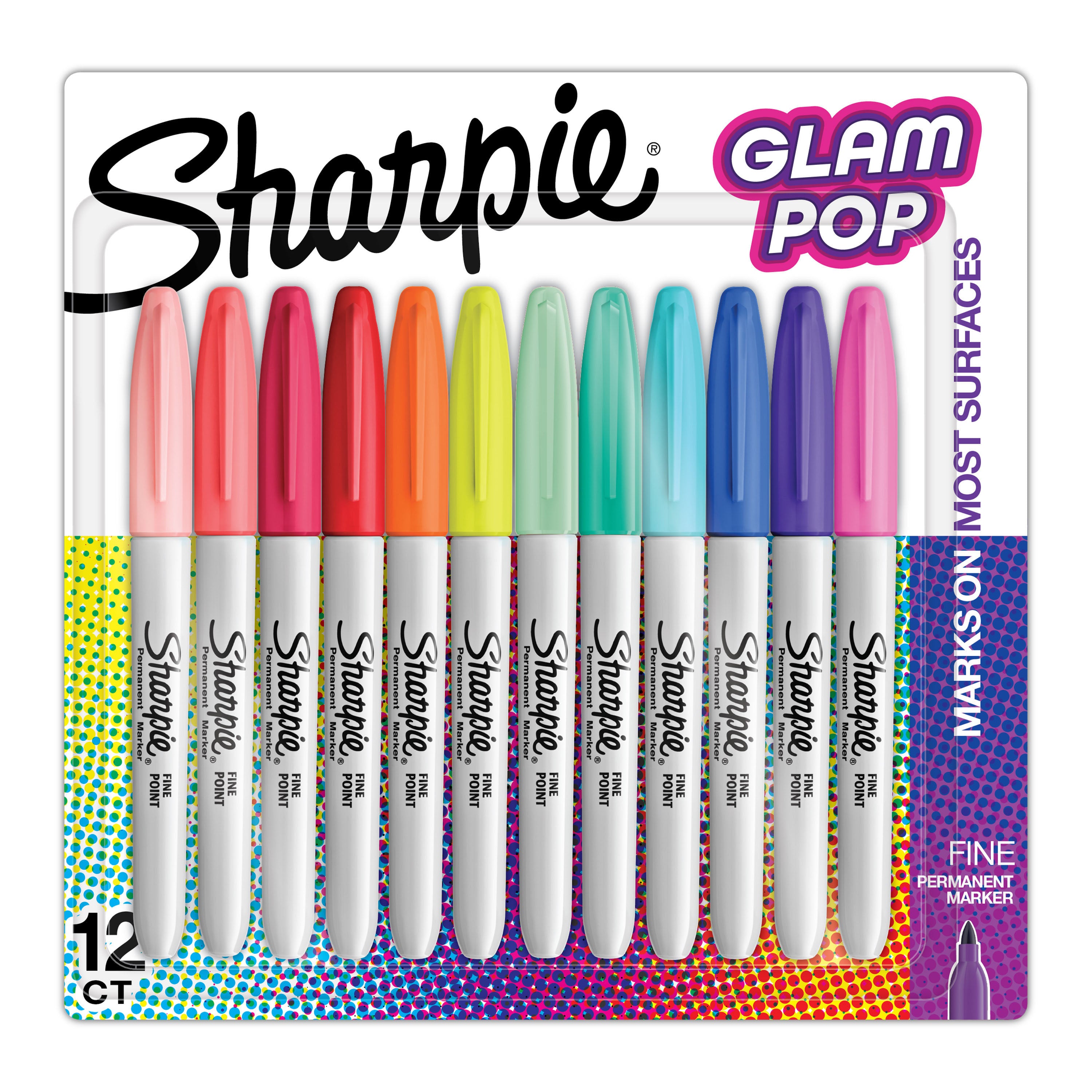 SHARPIE PERMANENT MARKER GLAM POP FINE TIP ASSORTED SET 12