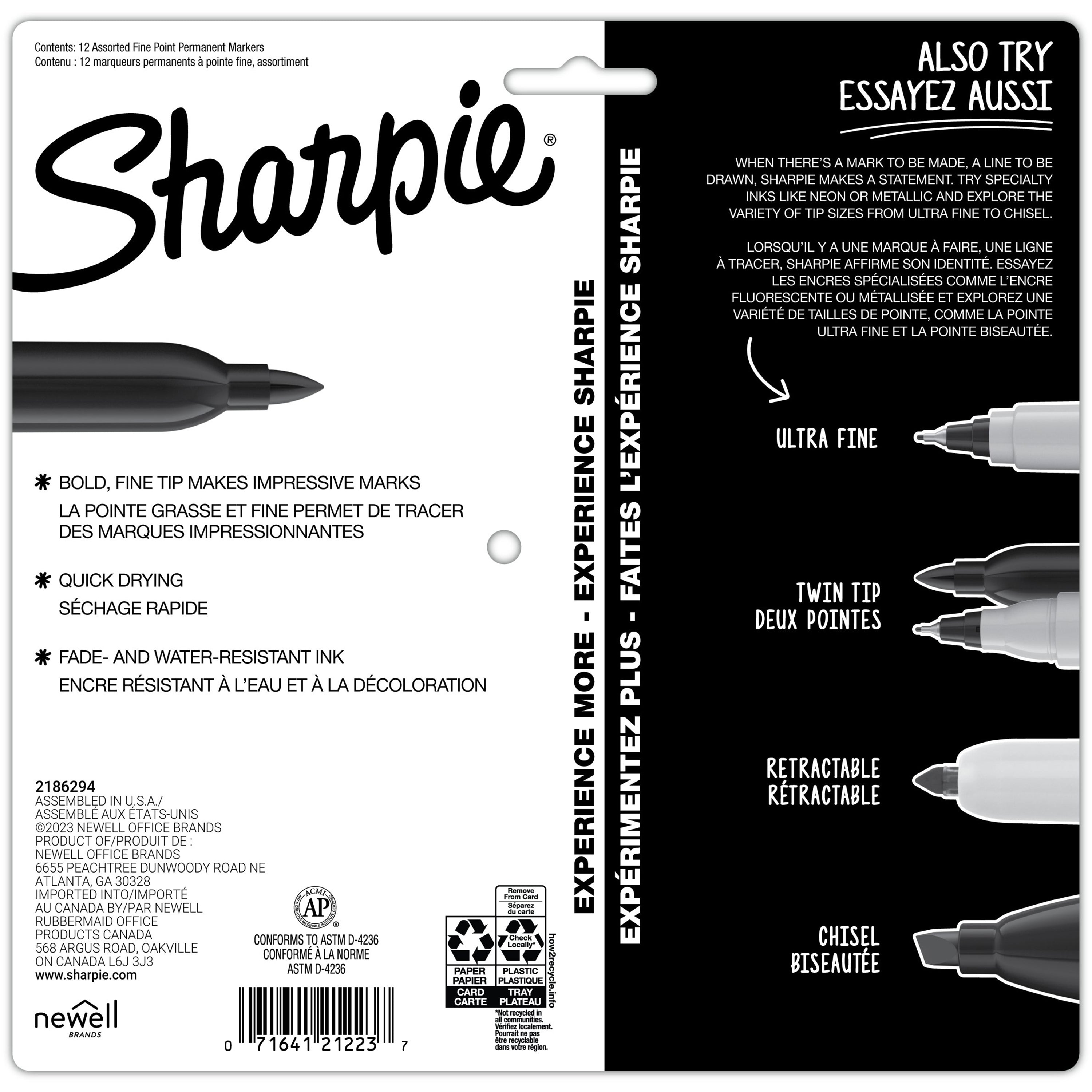 SHARPIE PERMANENT MARKER GLAM POP FINE TIP ASSORTED SET 12