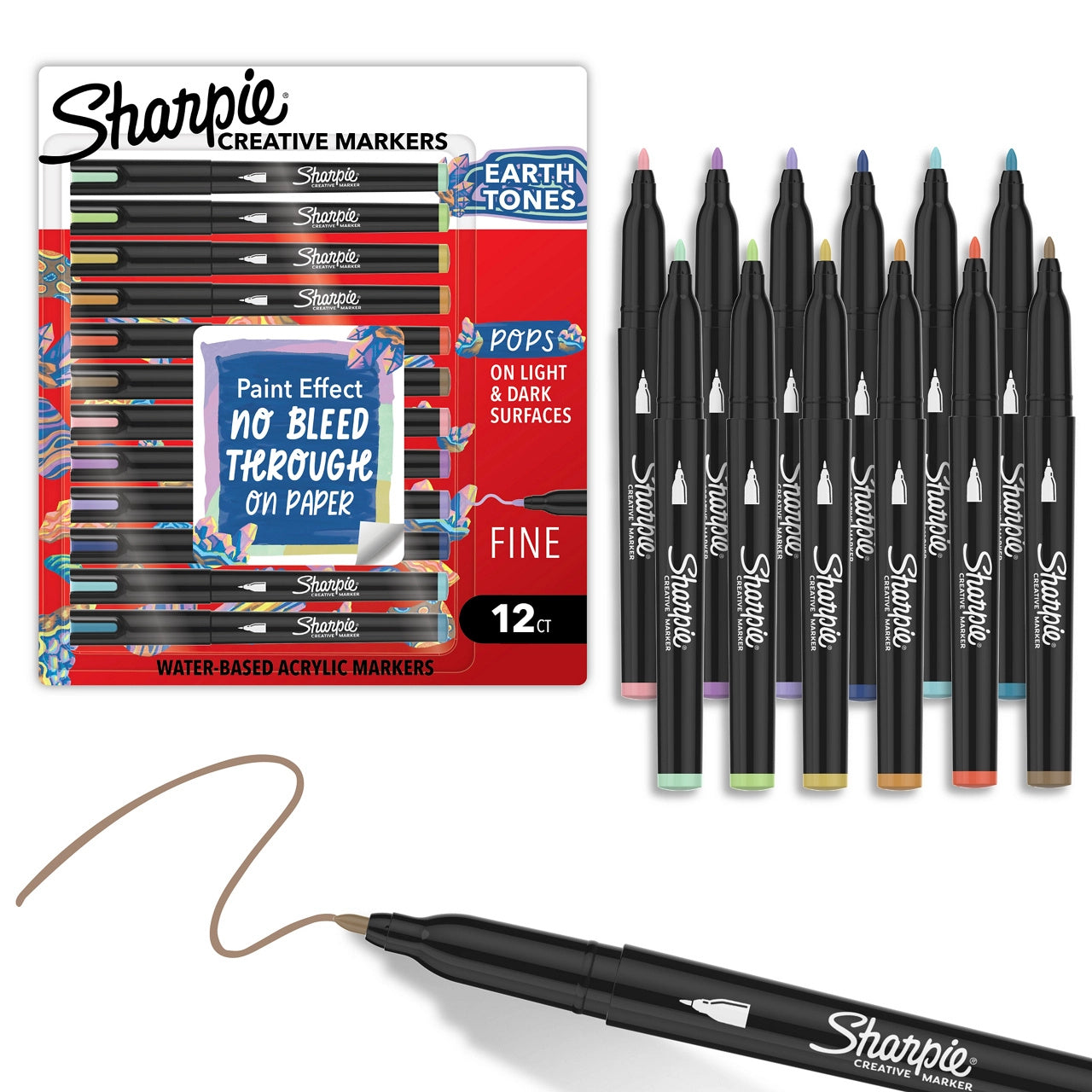 SHARPIE CREATIVE ACRYLIC MARKERS EARTH TONE SET 12 FINE TIP