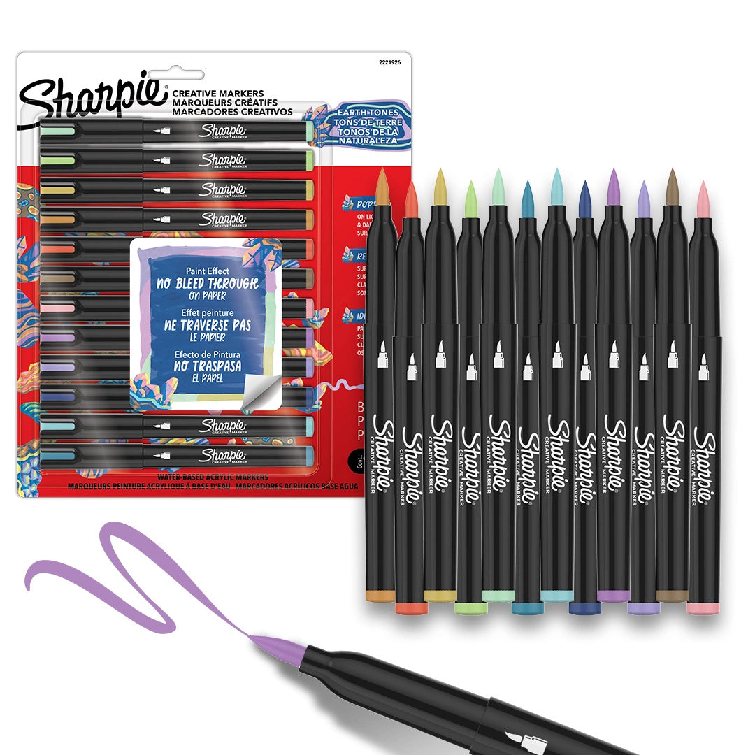 SHARPIE CREATIVE ACRYLIC MARKERS EARTH TONE SET 12 BRUSH TIP