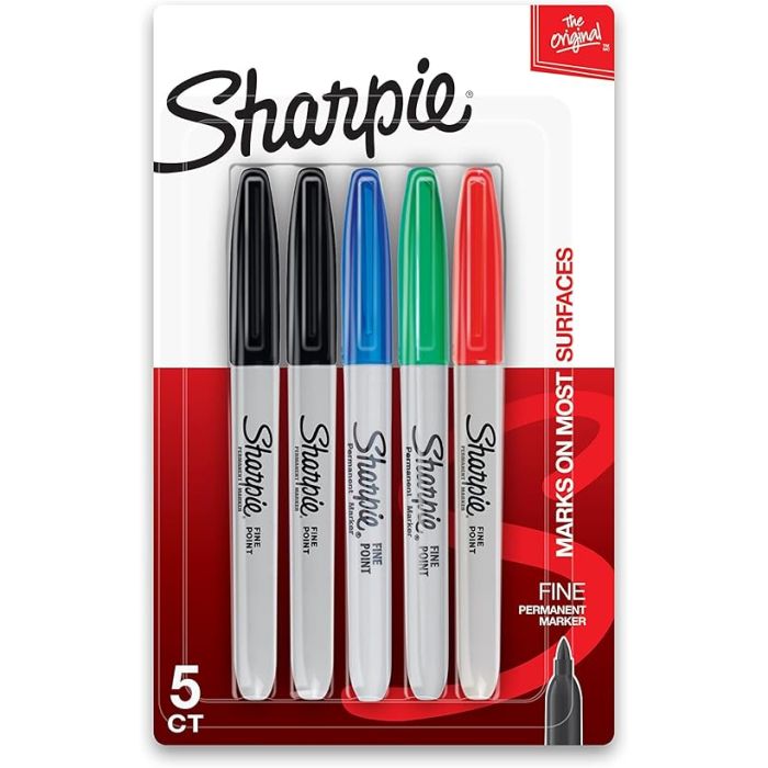 FINE TIP PERMANENT MARKER ASSORTED SET 5