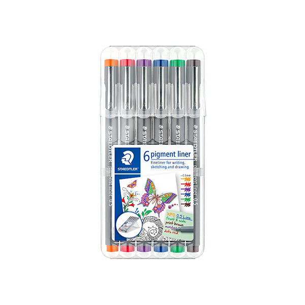 Staedtler Pigment Liner Pen Assorted Colours Set 6 SET / 0.5mm