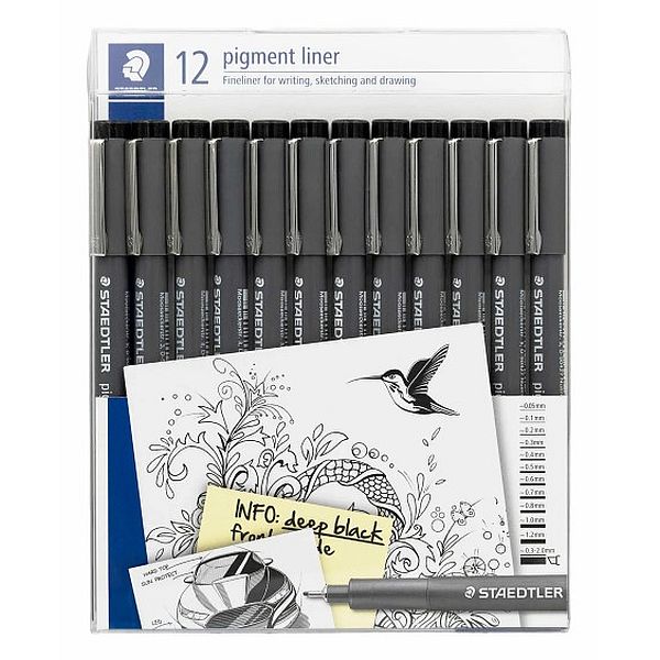 Staedtler Pigment Liner Pen Black Set 12 SET