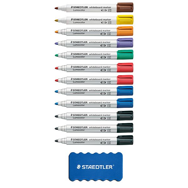 Staedtler Lumocolor Whiteboard Marker Bullet Tip Set 12 With Eraser