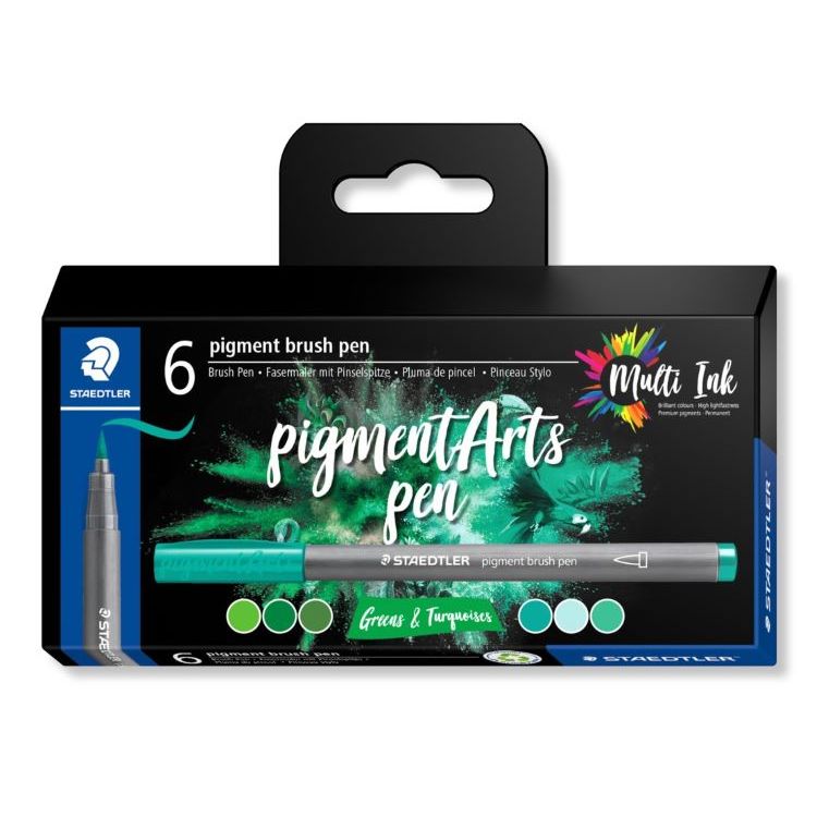 Staedtler Pigment Brush Pen Green & Turquoise Set 6 SET