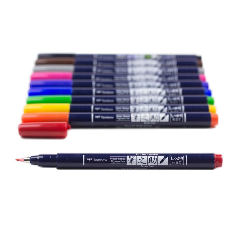 Tombow Fudenosuke Brush Pen Hard Color Set 10 SET