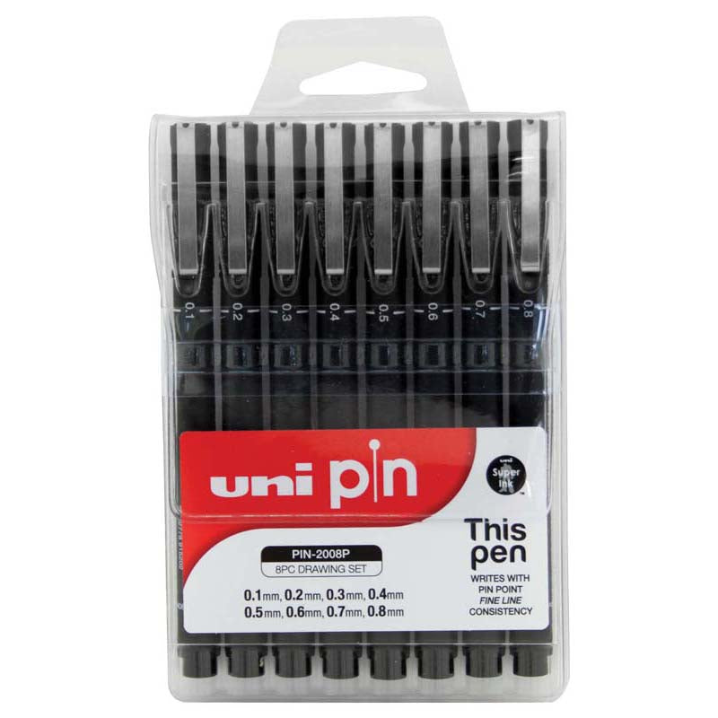 Uni Pin Fineline Permanent Pen Set 8 SET