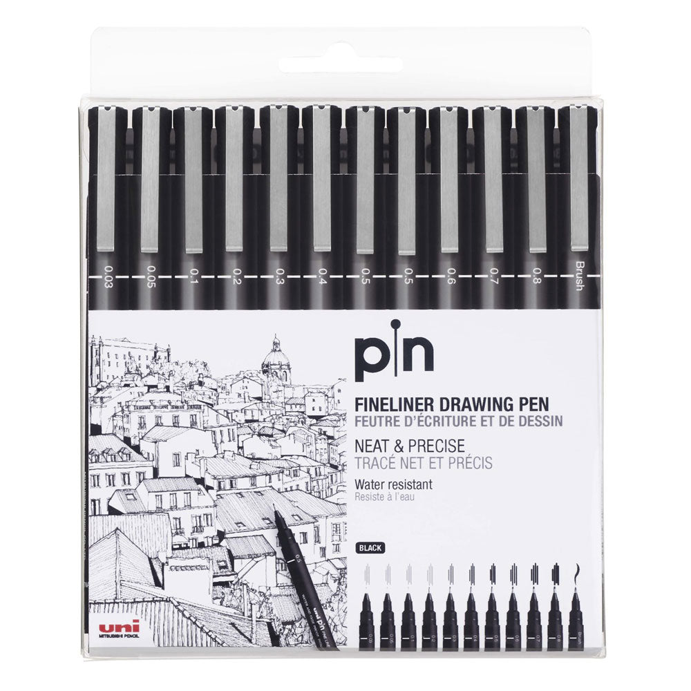 Uni Pin Fineline Permanent Pen Black Set 12 SET