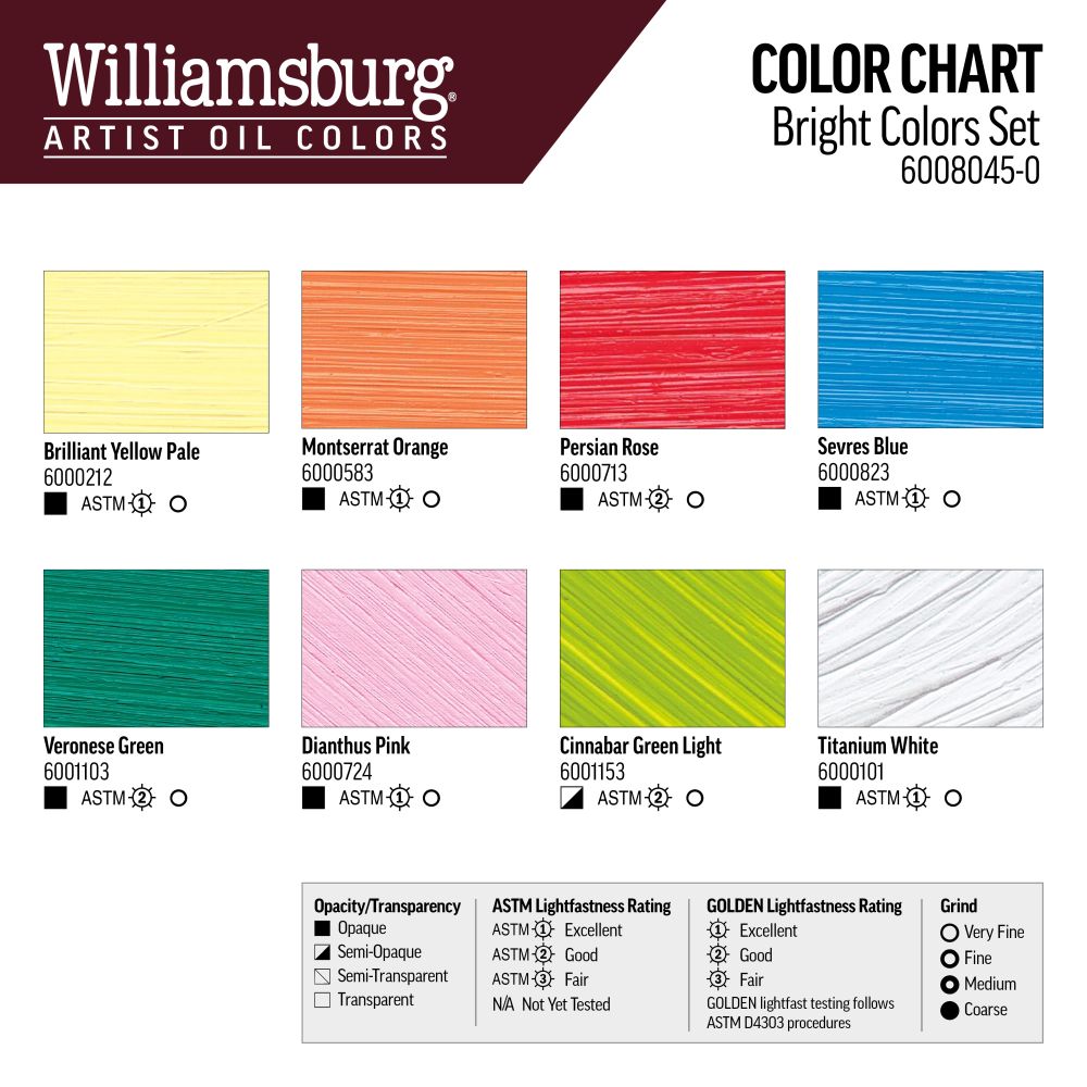 WILLIAMSBURG OIL PAINT BRIGHT COLOR SET 7 X 22ML + WHITE