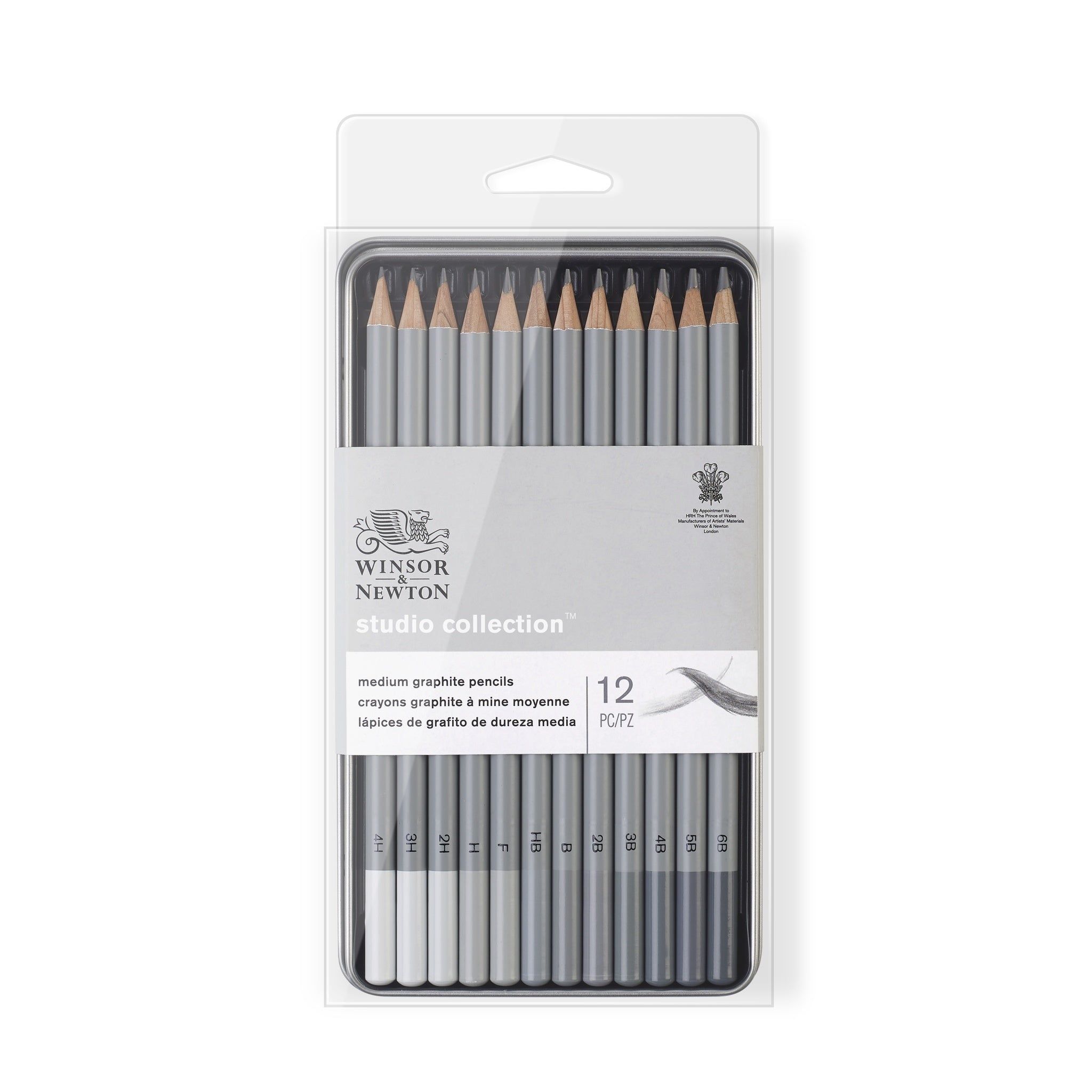 WINSOR & NEWTON STUDIO COLLECTION GRAPHITE PENCIL MEDIUM TIN SET 12