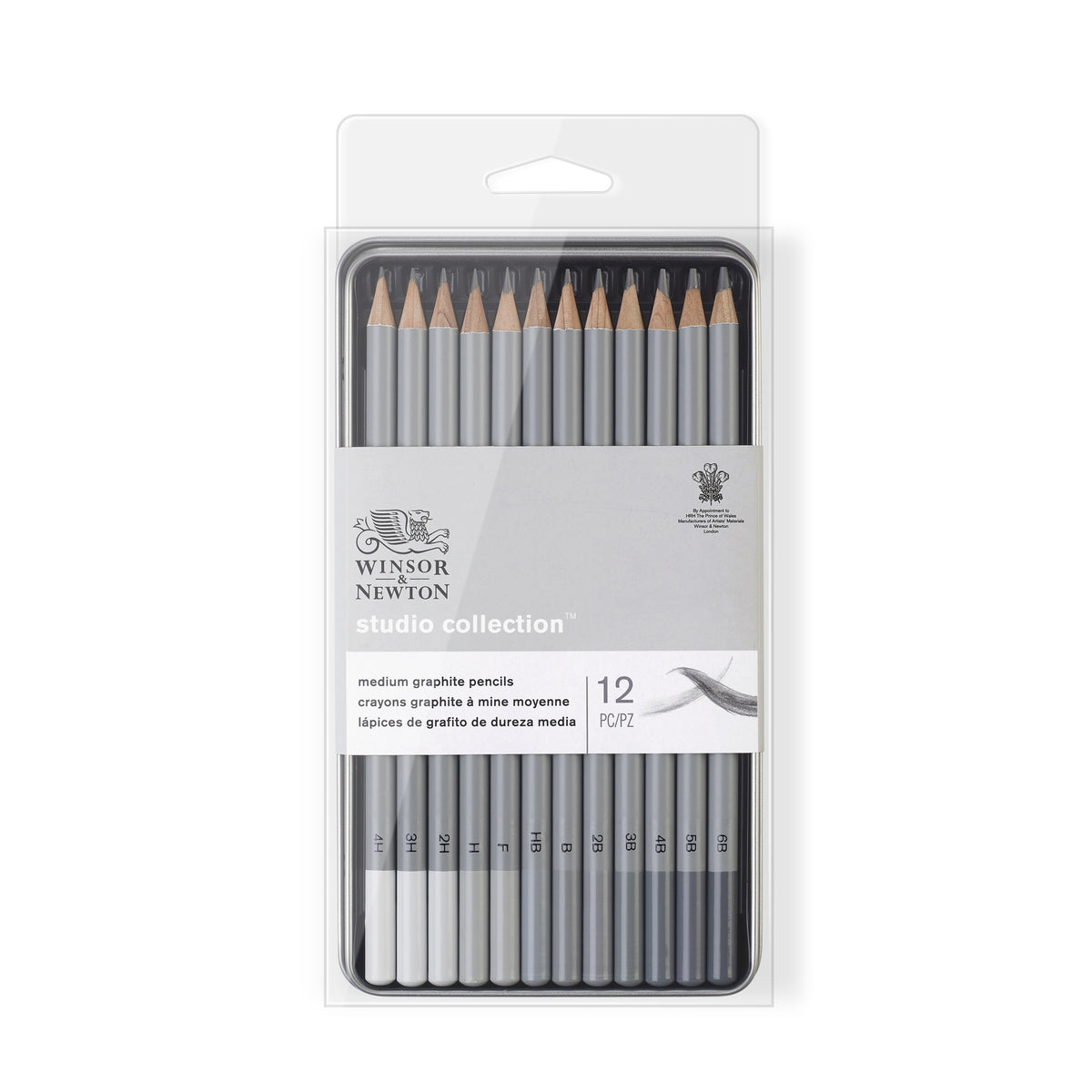 WINSOR & NEWTON STUDIO COLLECTION GRAPHITE PENCIL MEDIUM TIN SET 12