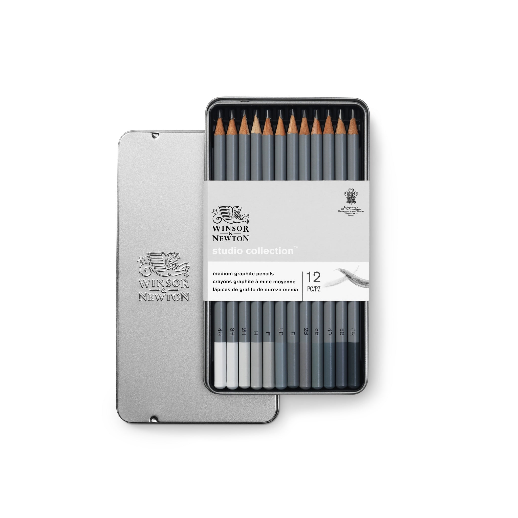 WINSOR & NEWTON STUDIO COLLECTION GRAPHITE PENCIL MEDIUM TIN SET 12