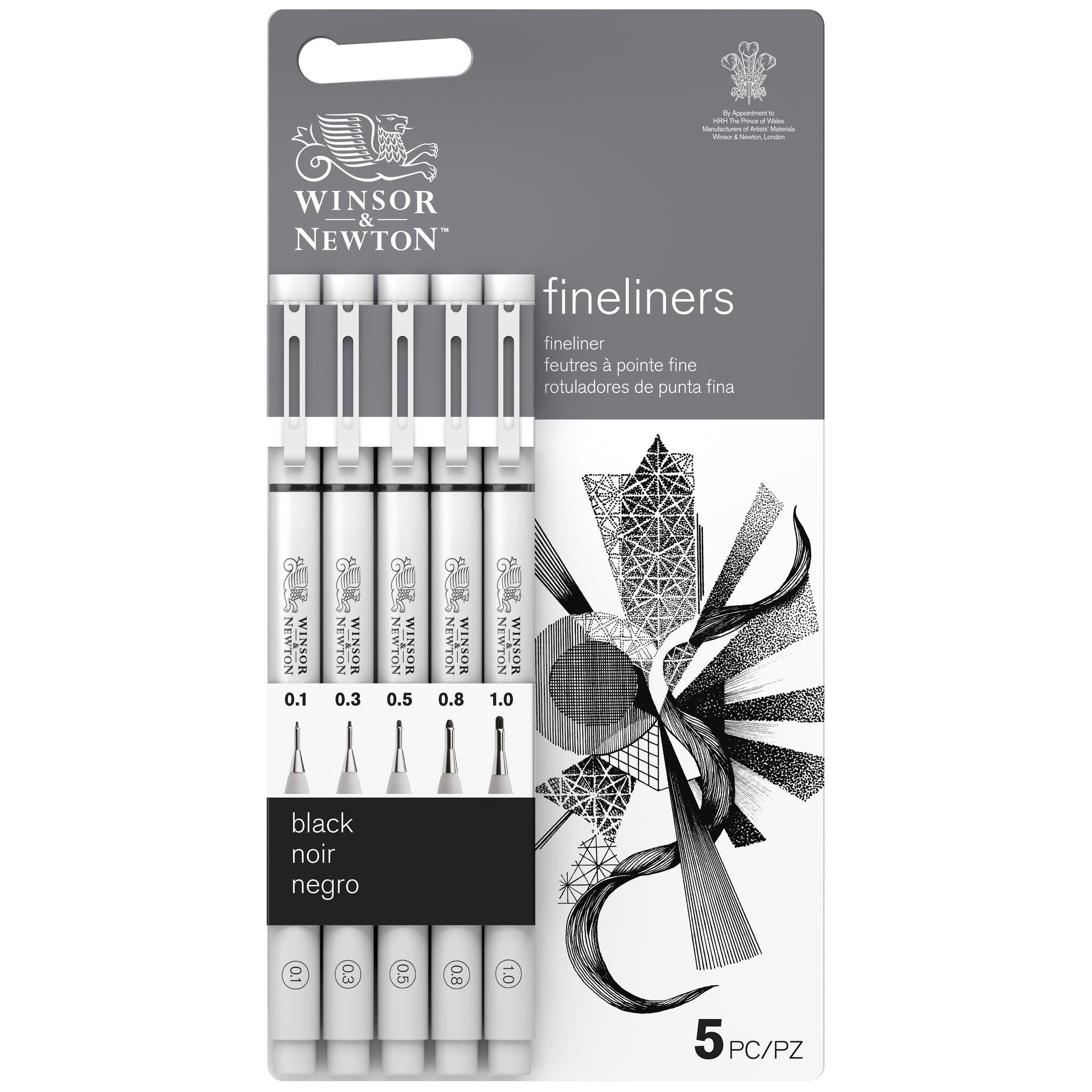 WINSOR & NEWTON PIGMENT FINELINER PEN BLACK SET 5