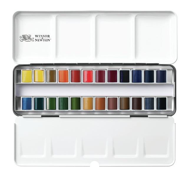 Winsor & Newton Cotman Watercolour Paint Complete 1/2 Pan Travel Tin Set 24 SET