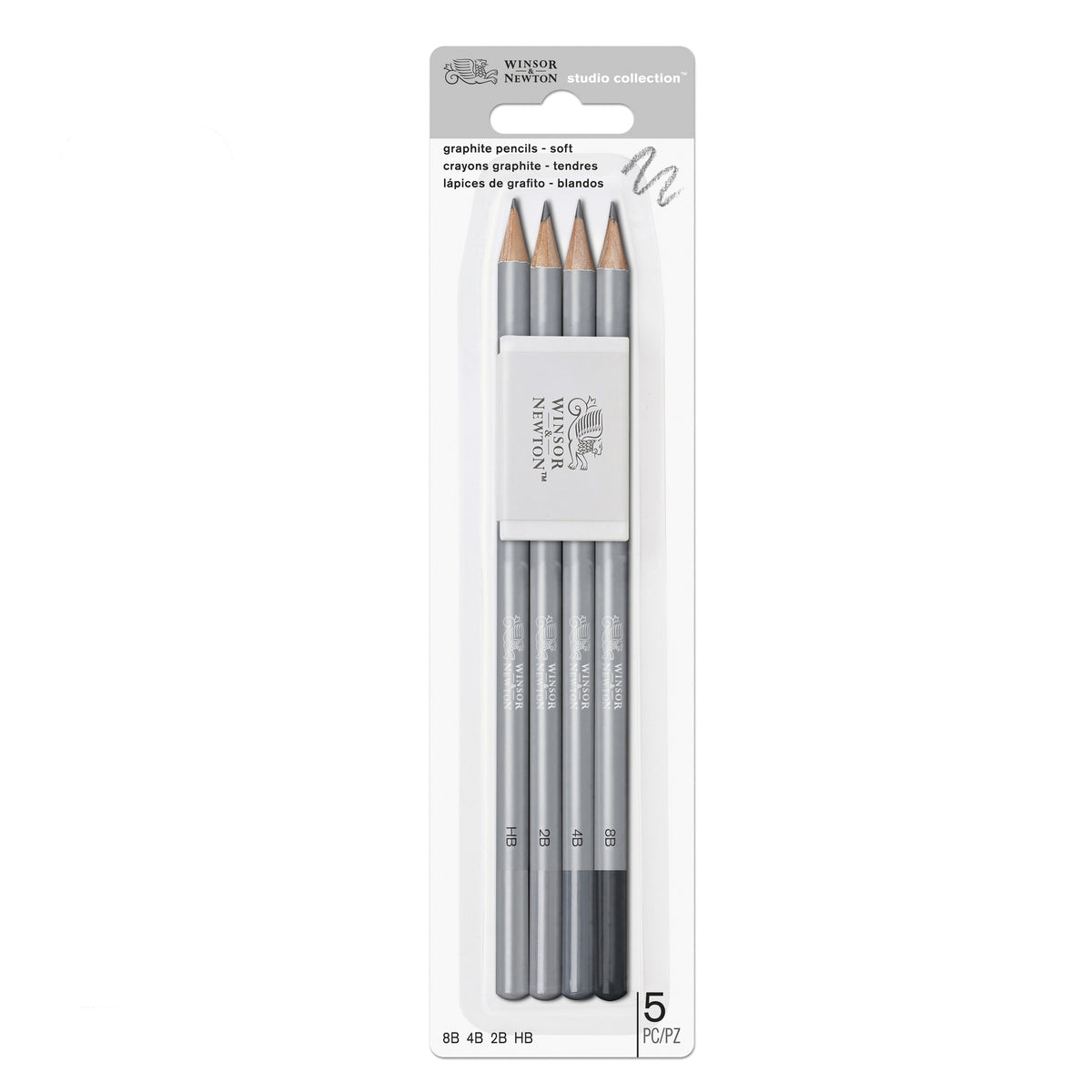 WINSOR & NEWTON STUDIO COLLECTION GRAPHITE PENCIL SOFT BLISTER SET 4 WITH ERASER