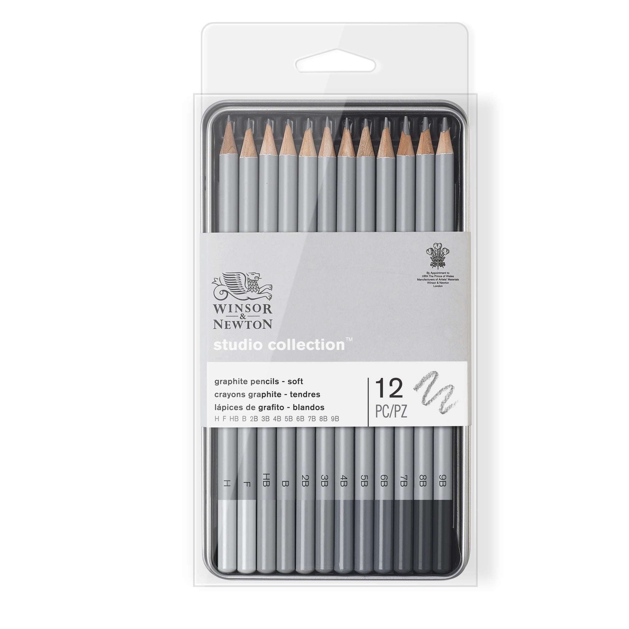 WINSOR & NEWTON STUDIO COLLECTION GRAPHITE PENCIL SOFT TIN SET 12