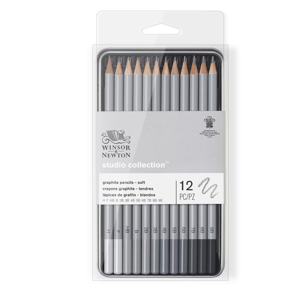 WINSOR & NEWTON STUDIO COLLECTION GRAPHITE PENCIL SOFT TIN SET 12