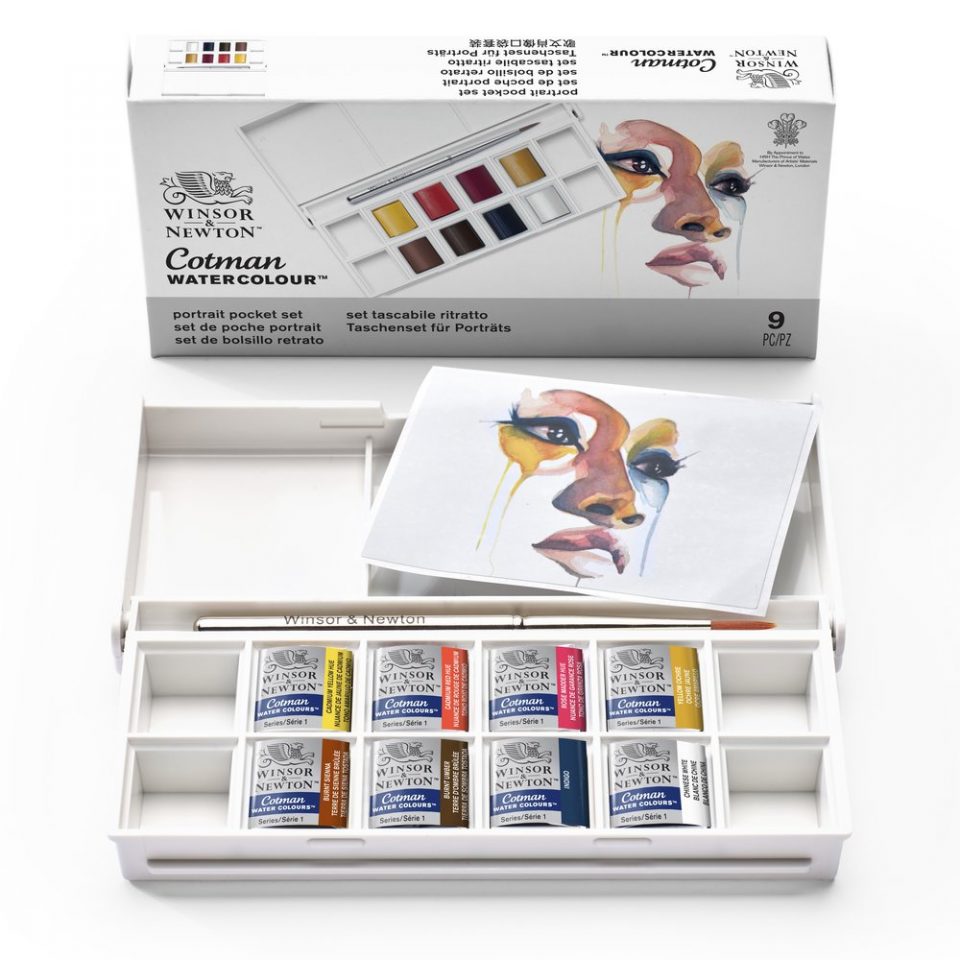 Winsor & Newton Cotman Watercolour Paint Portrait Pocket 1/2 Pan Set 9 SET