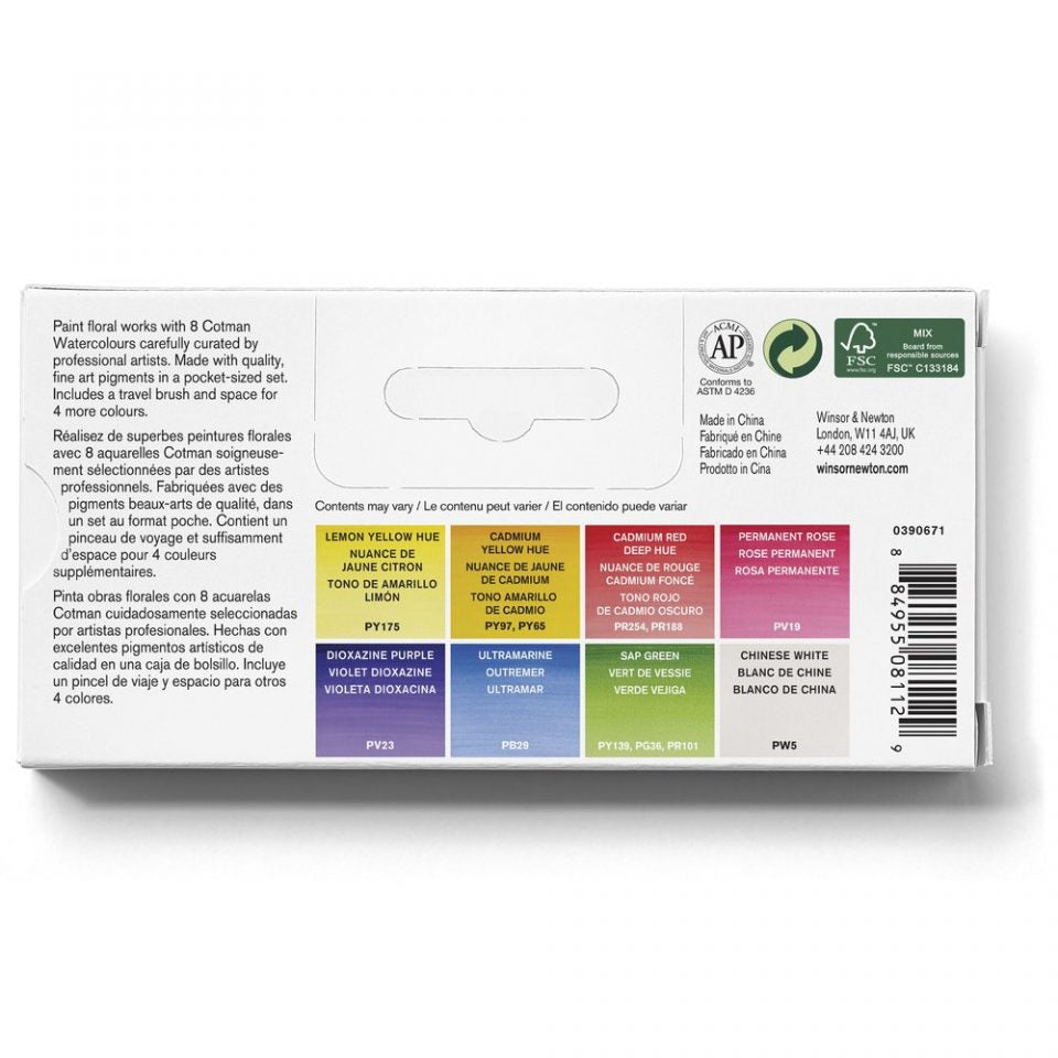 Winsor & Newton Cotman Watercolour Paint Floral Pocket 1/2 Pan Set 9 SET