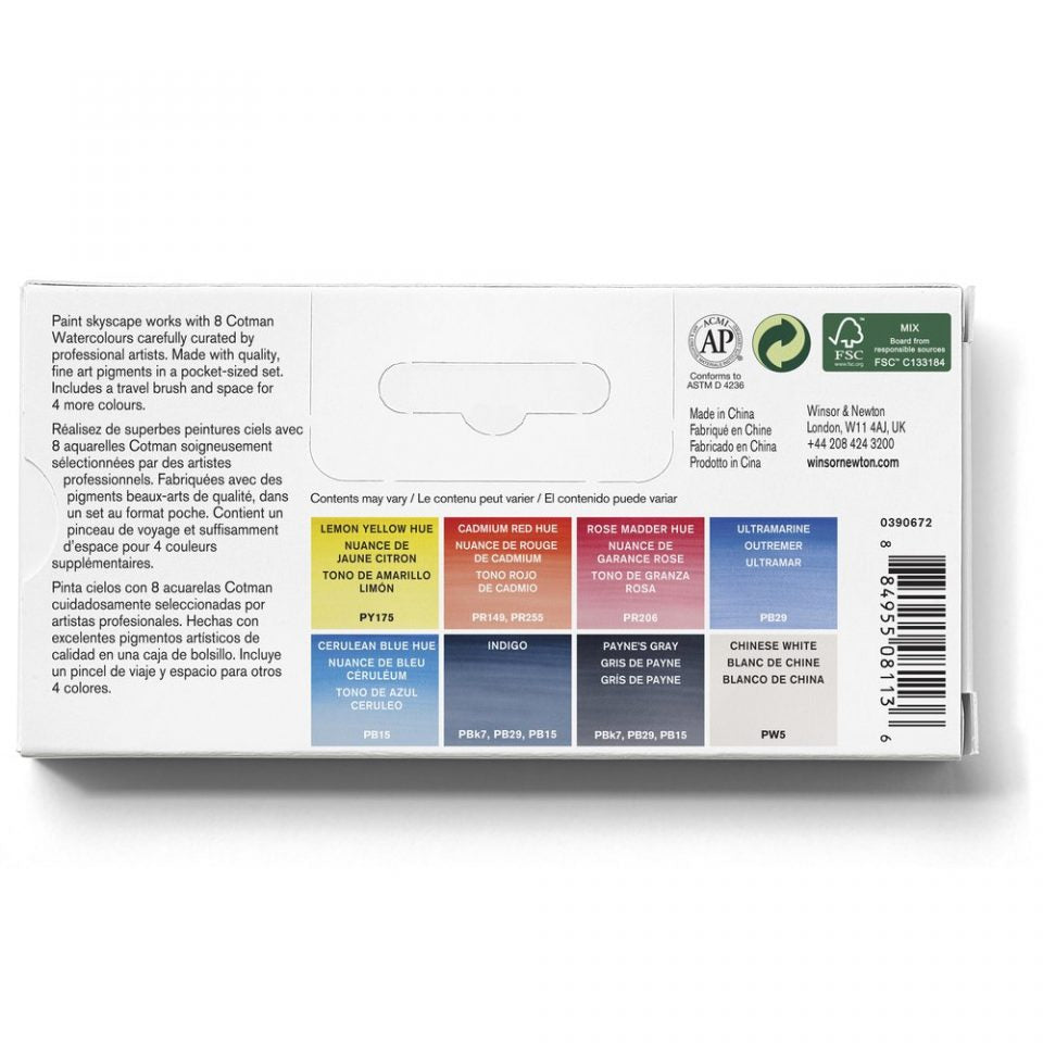 Winsor & Newton Cotman Watercolour Paint Skyscape Pocket 1/2 Pan Set 9 SET