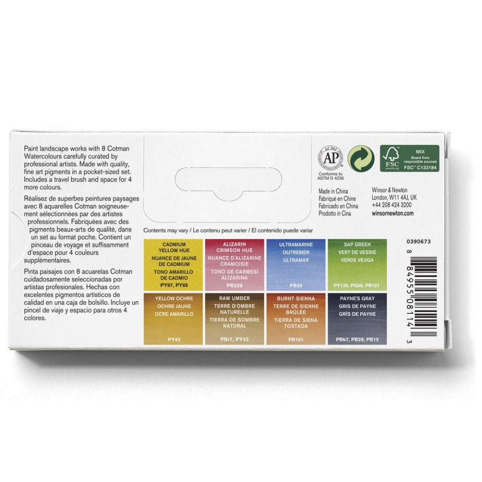 Winsor & Newton Cotman Watercolour Paint Landscape Pocket 1/2 Pan Set 9 SET