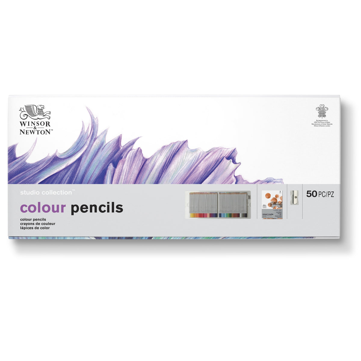 WINSOR & NEWTON STUDIO COLLECTION COLOURED PENCIL SET 50 WITH PAD AND BRUSH