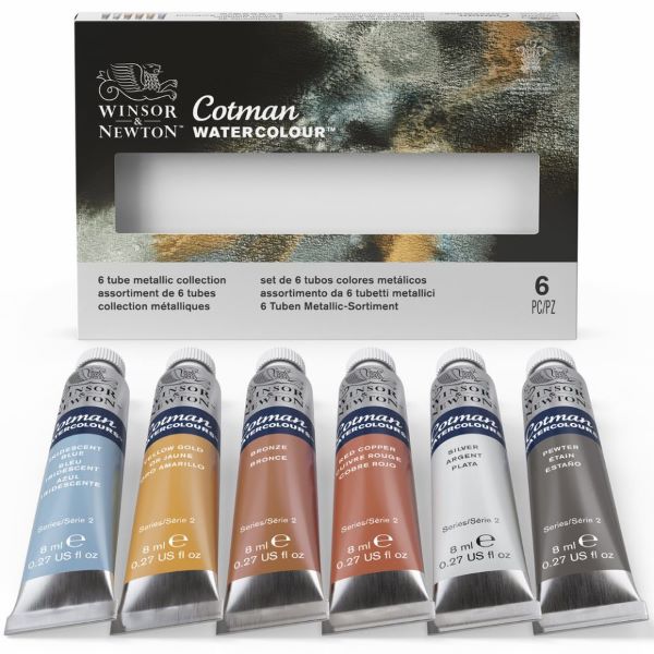 Winsor & Newton Cotman Watercolour Paint Metallic 8ml Tube Set 6 SET