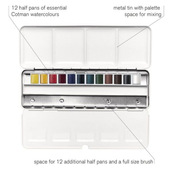 Winsor & Newton Cotman Watercolour Paint Customisable 1/2 Pan Tin Set 12 SET