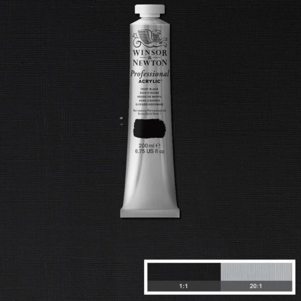 Winsor & Newton Professional Acrylic Paint S1 Ivory Black 200ml