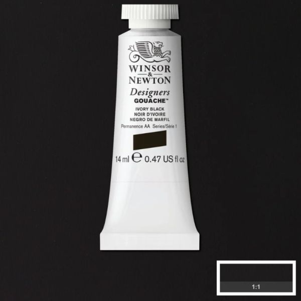 Winsor & Newton Designer Gouache Paint S1 Ivory Black 14ml