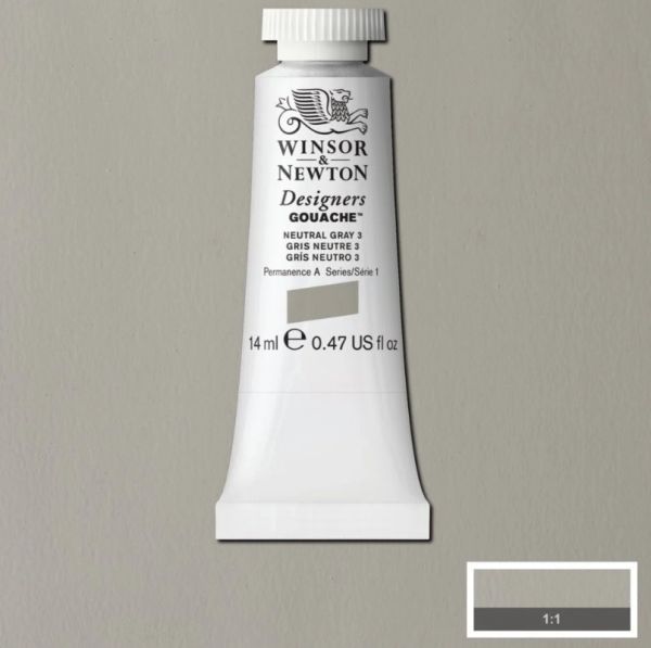 Winsor & Newton Designer Gouache Paint S1 Neutral Grey No.3 14ml