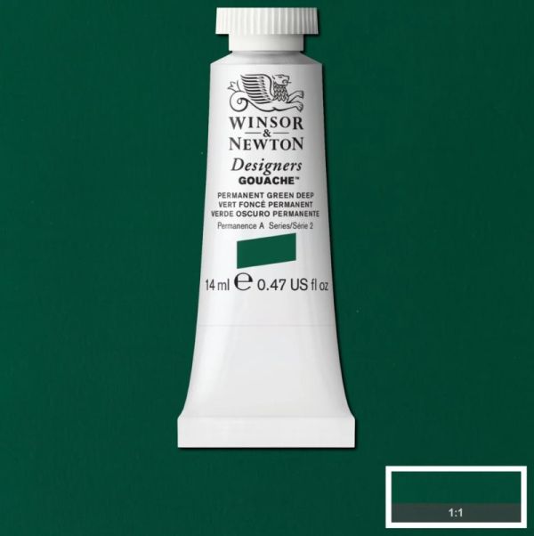 Winsor & Newton Designer Gouache Paint S2 Permanent Green Deep 14ml